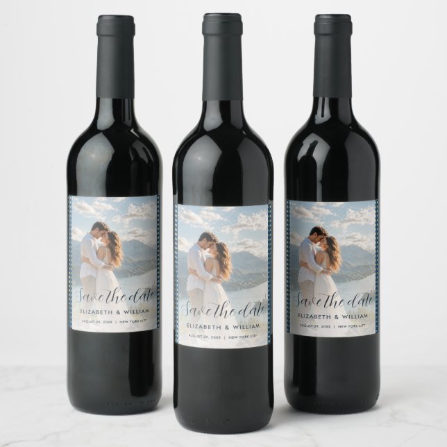 Gold & Blue Polka Dot Personalised wedding Wine Label (Bottles)