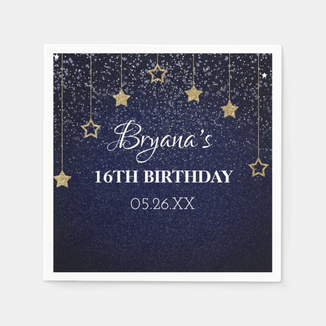 Gold Blue Prom Under Stars Starry Night Birthday Napkin (Front)