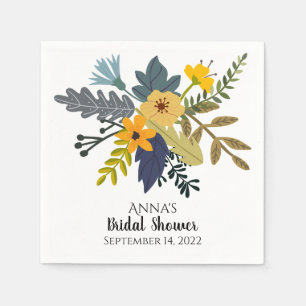 Gold, blue, purple bouquet of summer flowers party napkin