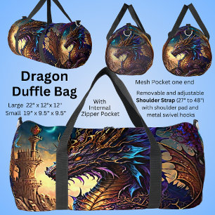 Gold Blue Purple Dragon With Tower Duffle Bag