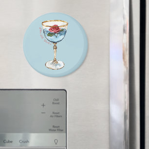 Gold Blue Red Rose Flower Glass Drink Magnet