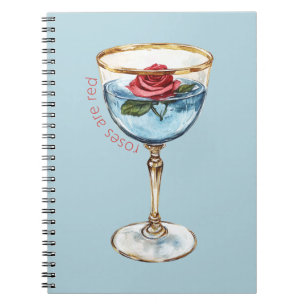 Gold Blue Red Rose Flower Glass Drink Notebook