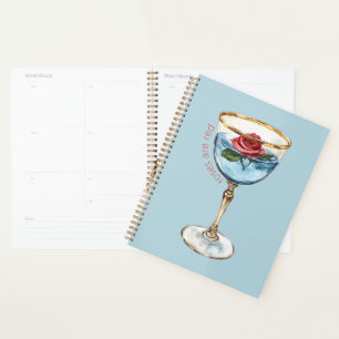Gold Blue Red Rose Flower Glass Drink Planner