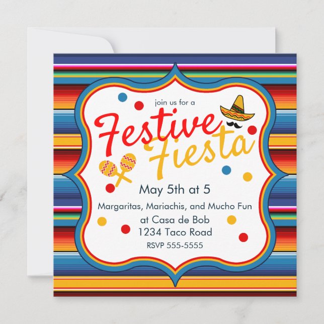 Gold Blue Red Sarape Cinco de Mayo Invitation (Front)