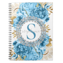 Gold Blue Roses Monogram Diamonds Luxury Glamourou