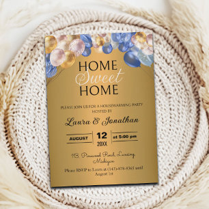 Gold Blue Silver Glitter Housewarming Party  Invitation