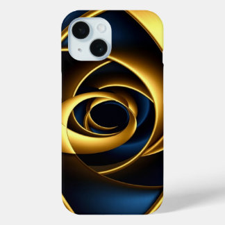 gold blue spiral abstract vortex pattern luxury ge iPhone 15 case