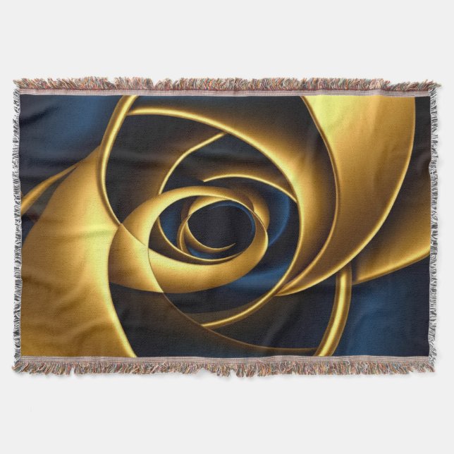 gold blue spiral abstract vortex pattern luxury ge throw blanket (Front)
