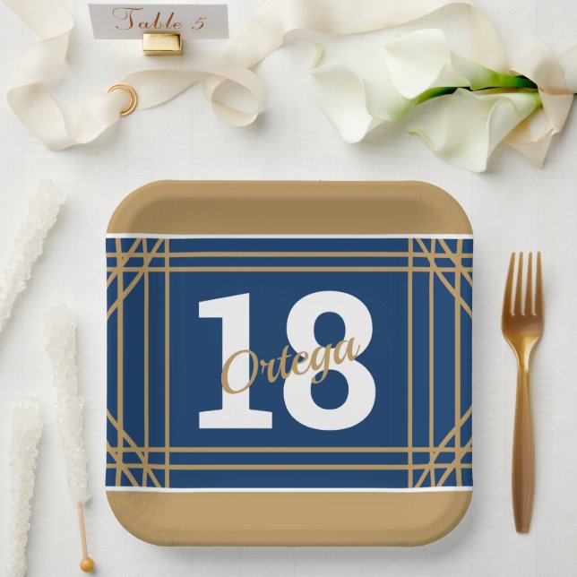 Gold & Blue Sports Theme Paper Plate (Wedding)