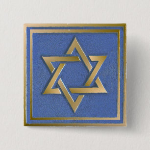 Gold Blue Star of David Art Panel 15 Cm Square Badge