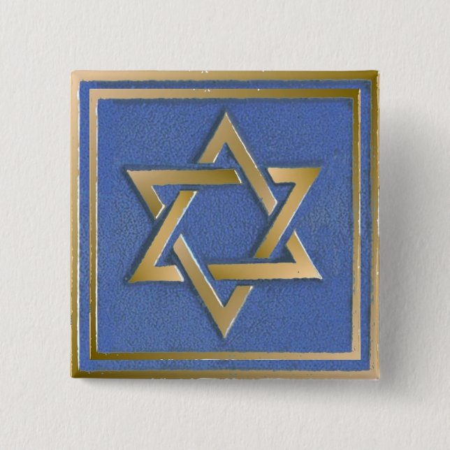 Gold Blue Star of David Art Panel  15 Cm Square Badge (Front)