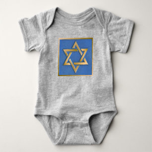 Gold Blue Star of David Art Panel Baby Bodysuit