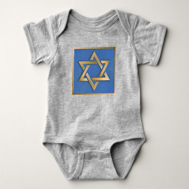 Gold Blue Star of David Art Panel Baby Bodysuit (Front)