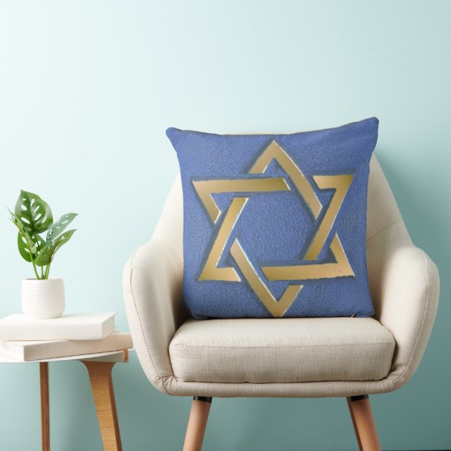 Gold Blue Star of David Art Panel Cushion (Chair)