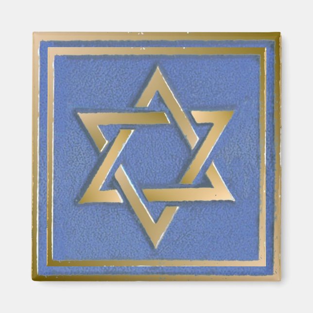 Gold Blue Star of David Art Panel  Magnet (Front)