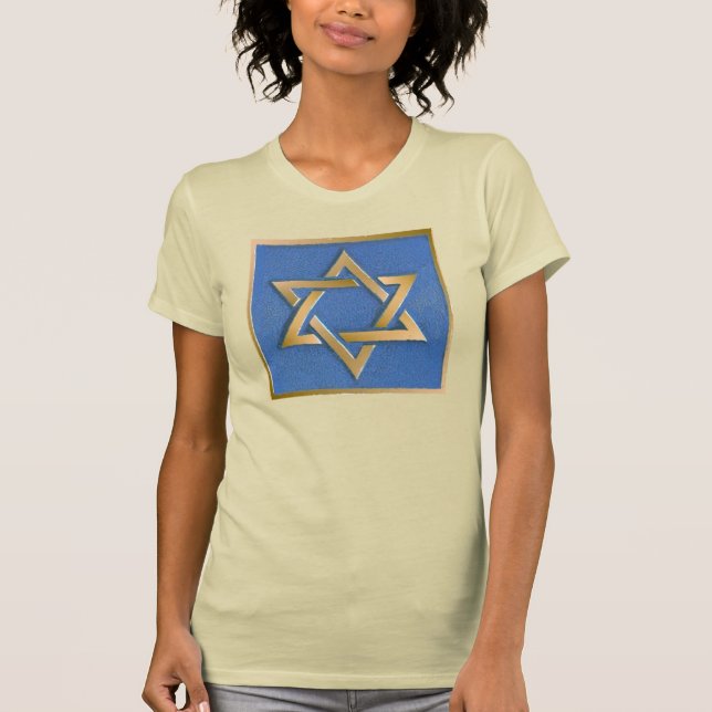 Gold Blue Star of David Art Panel T-Shirt (Front)
