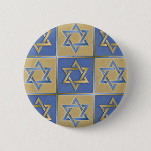Gold Blue Star of David Art Panels 6 Cm Round Badge