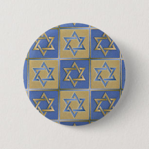 Gold Blue Star of David Art Panels 6 Cm Round Badge