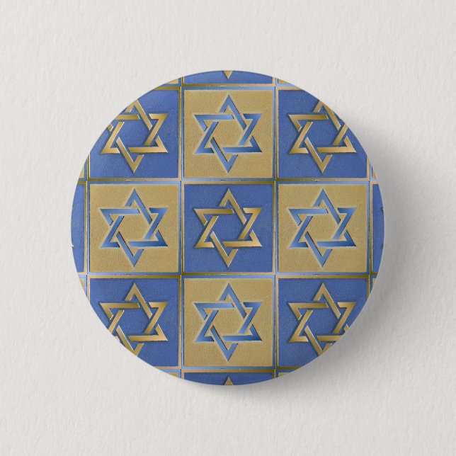 Gold Blue Star of David Art Panels 6 Cm Round Badge (Front)