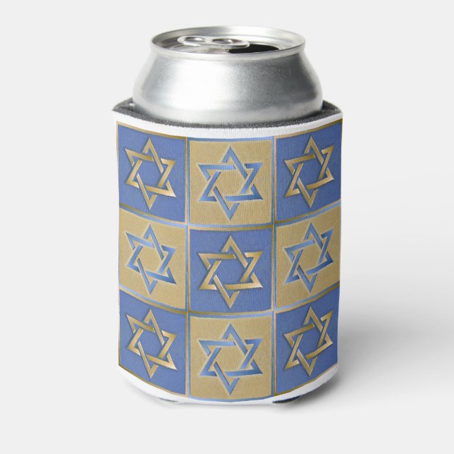 Gold Blue Star of David Art Panels Can Cooler (Can Back)