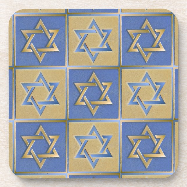 Gold Blue Star of David Art Panels Coaster (Front)