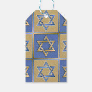 Gold Blue Star of David Art Panels Gift Tags