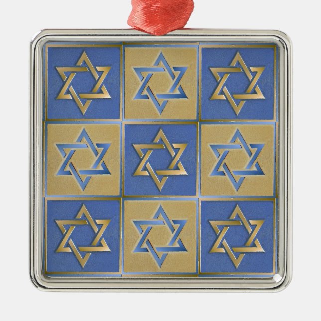 Gold Blue Star of David Art Panels Metal Tree Decoration (Front)