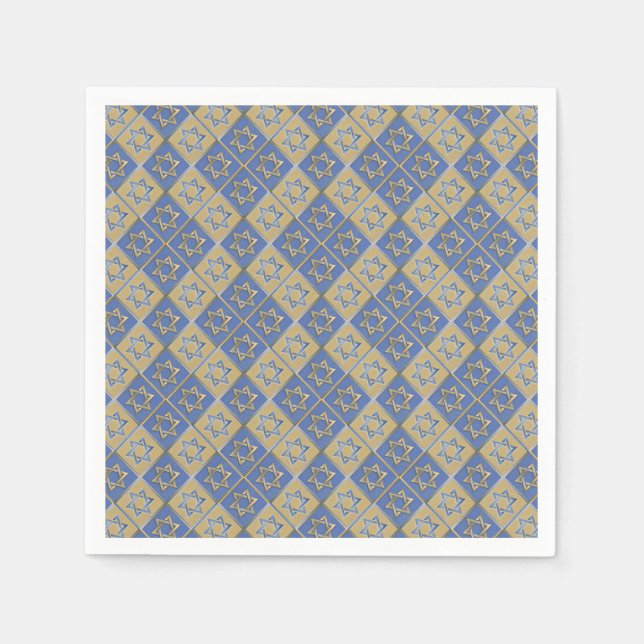 Gold Blue Star of David Art Panels Napkin (Front)