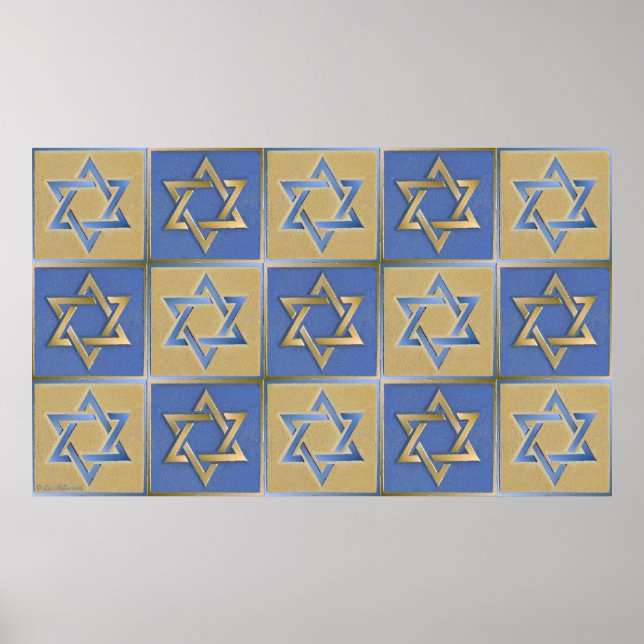 Gold Blue Star of David Art Panels Poster (Front)
