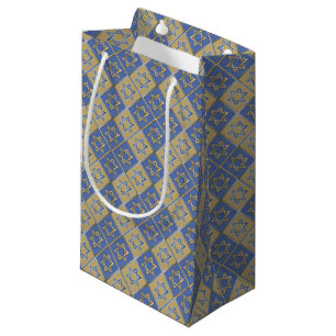 Gold Blue Star of David Art Panels Small Gift Bag