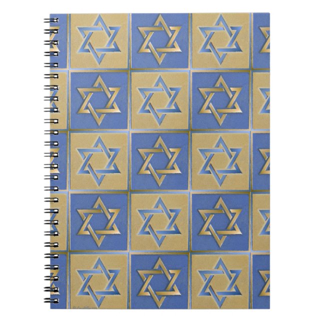 Gold Blue Star of David Art Panels Spiral Notebook (Front)