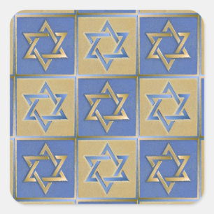 Gold Blue Star of David Art Panels Square Sticker
