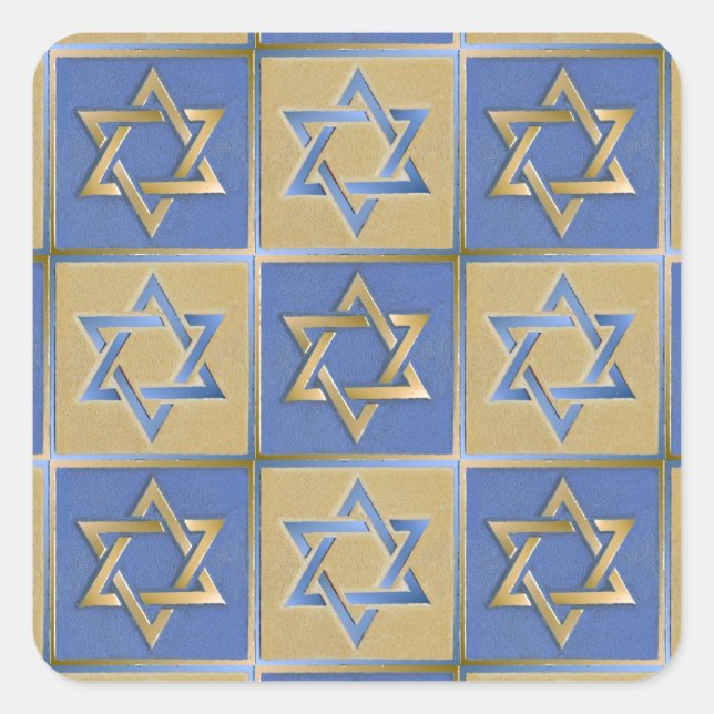 Gold Blue Star of David Art Panels Square Sticker (Front)