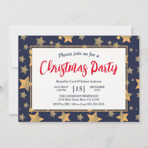 Gold Blue Star Vintage Elegant Christmas Party Invitation