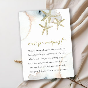 Gold Blue Starfish Recipe Request Bridal Shower  Enclosure Card