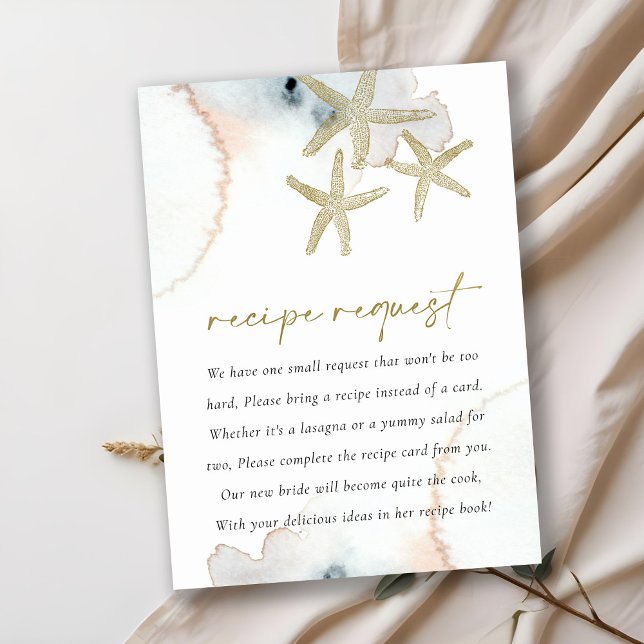 Gold Blue Starfish Recipe Request Bridal Shower  Enclosure Card (Creator Uploaded)