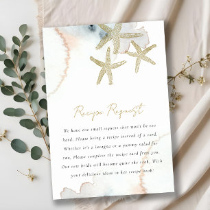 Gold Blue Starfish Recipe Request Bridal Shower Enclosure Card