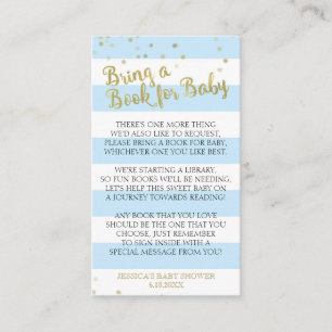 Gold Blue Stripes Baby Shower Bring a Book Insert