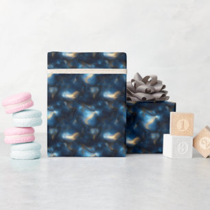 Gold & Blue Swirling Galaxies Wrapping Paper
