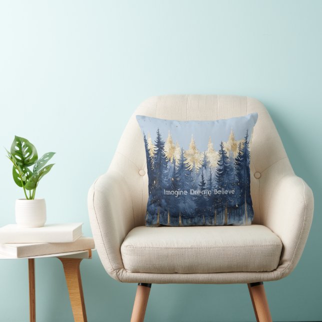 Gold Blue Trees Imagine Dream Believe   Cushion (Chair)