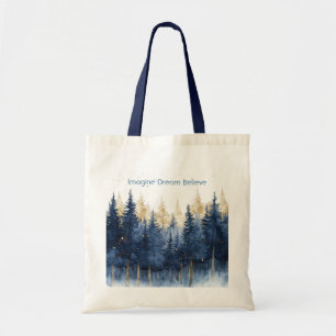 Gold Blue Trees Imagine Dream Believe Tote Bag