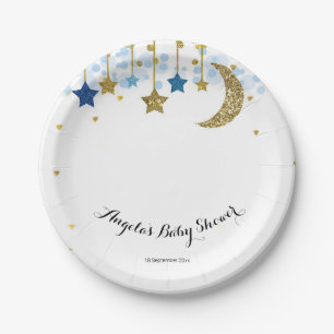 Gold Blue twinkle twinkle Baby Show Paper Plate