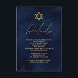 Gold Blue Watercolor Bar Mitzvah Details Enclosure Card<br><div class="desc">This modern and artsy-themed Bar Mitzvah details card is the perfect choice for your son for his special day. It features a hand-painted navy blue background. On the top of the invite is a faux printed gold star of David and custom typography. It's a unique, cool, and trendy design for...</div>