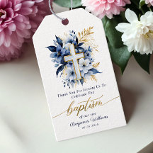 Gold & Blue Watercolor Floral Boy Baptism 