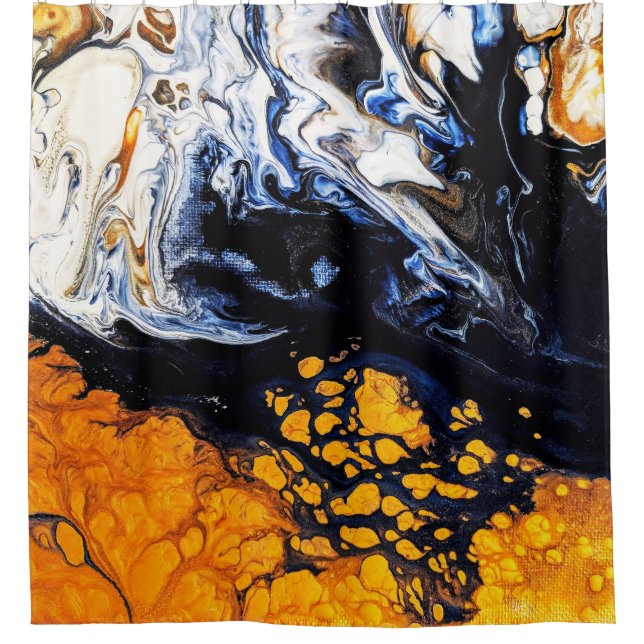  Gold, Blue & White Acrylic Painting Abstract Art  Shower Curtain (Front)