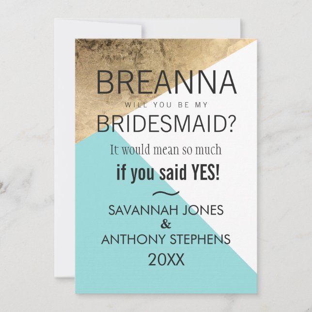 Gold Blue White Geo Triangles Bridesmaids Invites (Front)