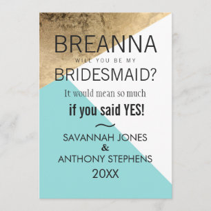 Gold Blue White Geo Triangles Bridesmaids Invites