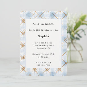 Gold Blue White Stripes Birthday Invitation