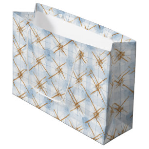 Gold Blue White Stripes Bridal Shower Large Gift Bag