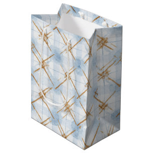 Gold Blue White Stripes Bridal Shower Medium Gift Bag